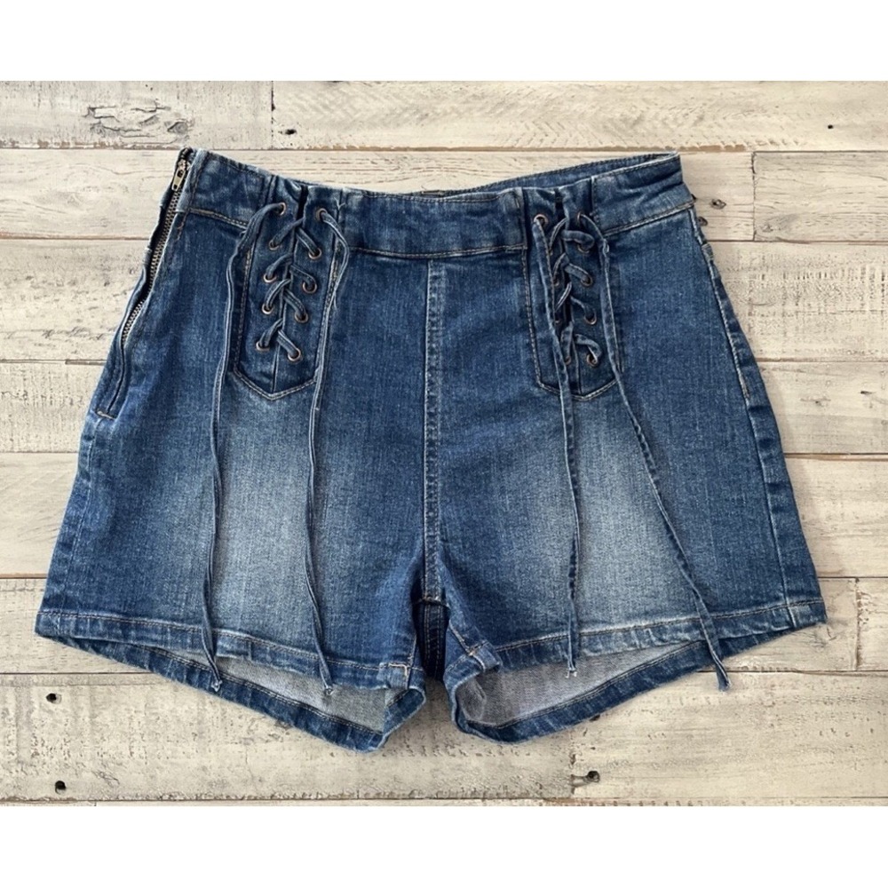 Black Label‎ Size Zipper Front  Denim Lace Up Shorts - Size Med